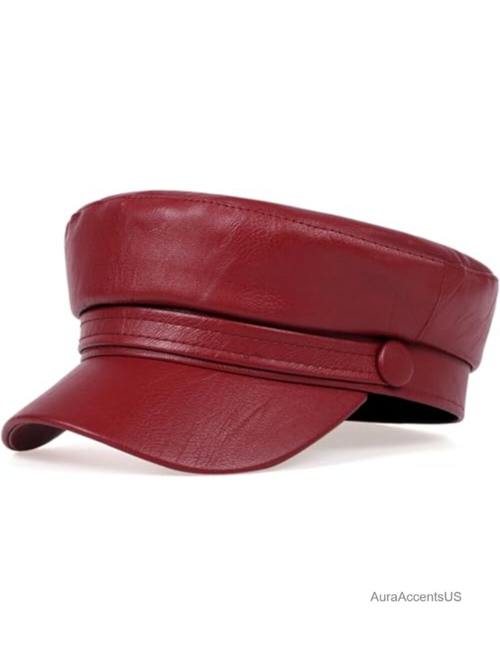 PU Leather Newsboy Cap Vintage Military Flat Top Beret Hat Women